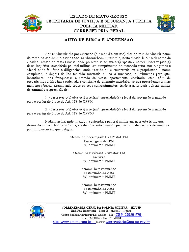 Auto de Busca e Apreensão | PDF | Polícia militar | Polícia