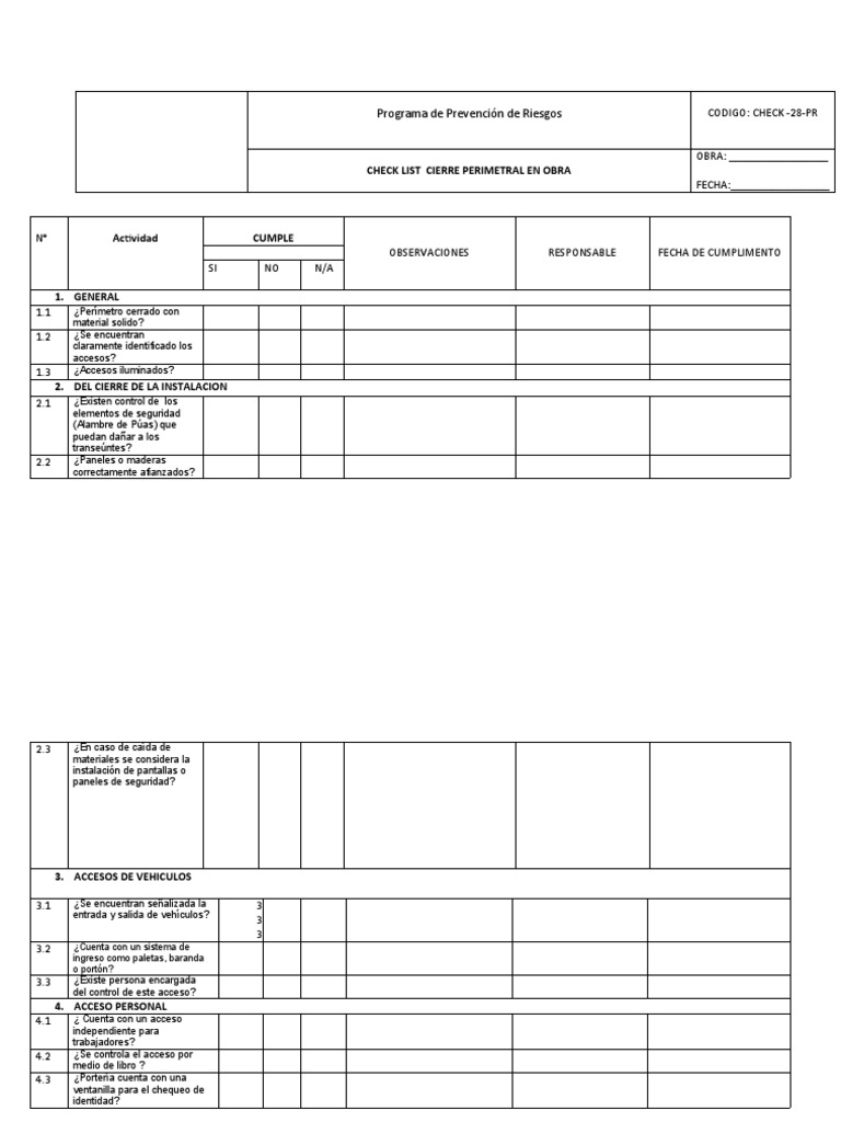 Checklist de Cierre Perimetral en Obras | PDF