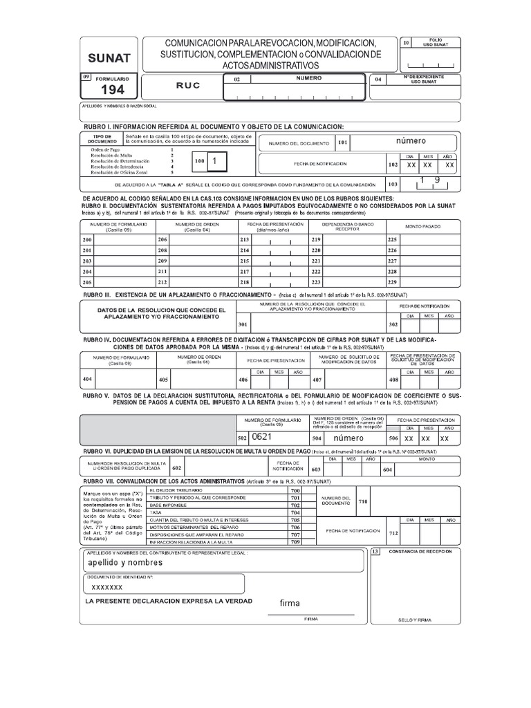 Form 194 - Quiebre de Valores - Modelo de Llenado | PDF