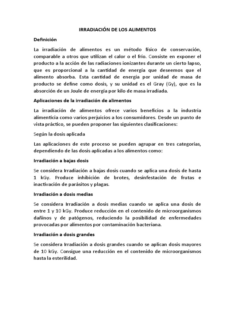 Irradiación de Alimentos: Beneficios y Riesgos | PDF | Alimentos ...
