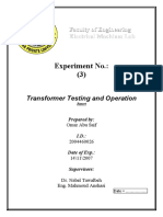 Experiment No.: (3) : Transformer Testing and Operation