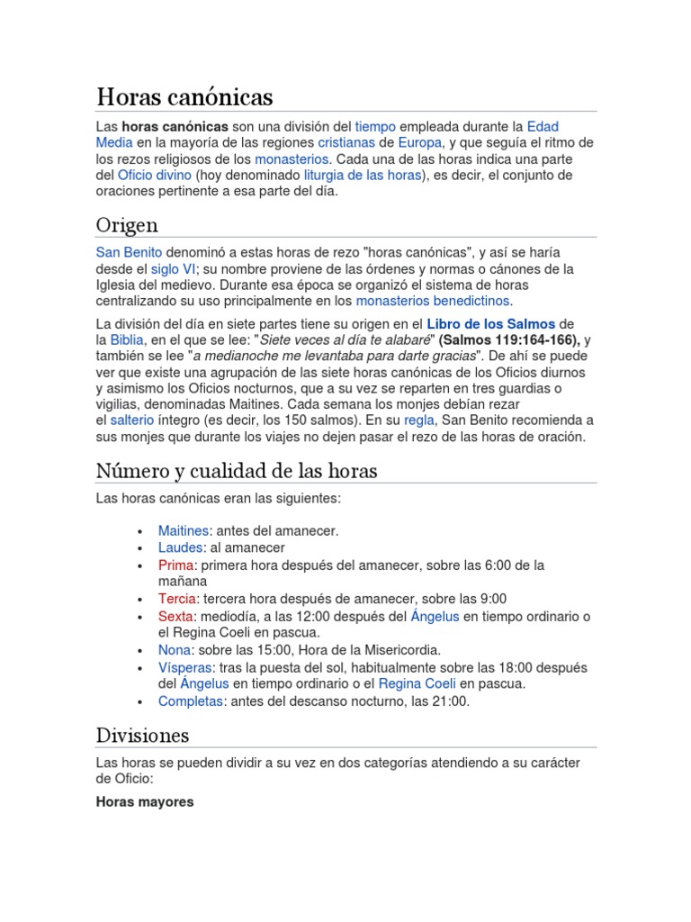 Horas Canónicas | PDF | Oración Cristiana | Adoración