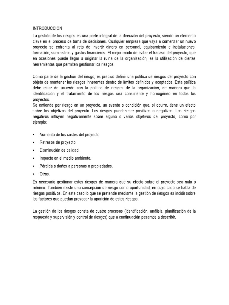 Gestión de Riesgos en Proyectos | PDF | Riesgo | Planificación