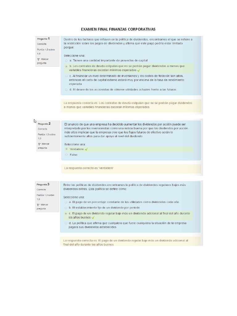 Examen Final Finanzas Corporativas | PDF