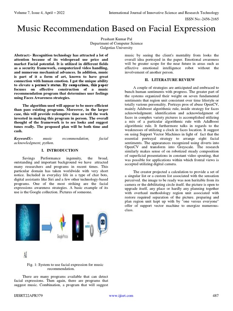Music Recommendations via Facial Recognition | PDF | Face | Cognitive ...