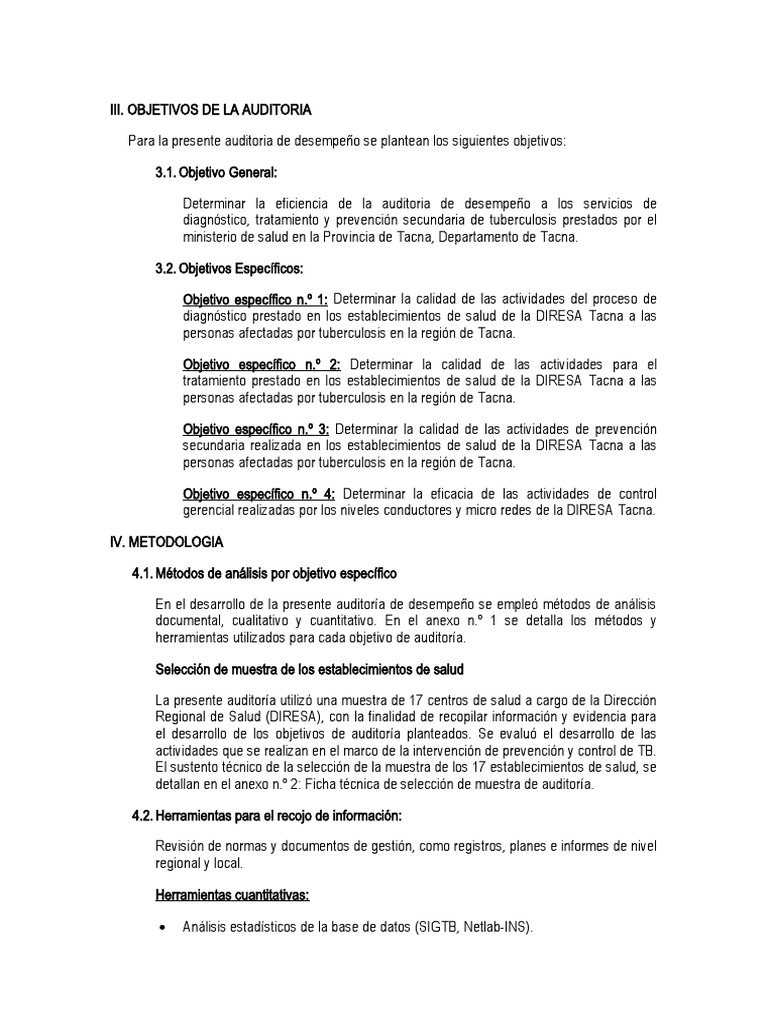Resumen Ejecutivo de Auditoria de Desempeño | PDF | Tuberculosis ...