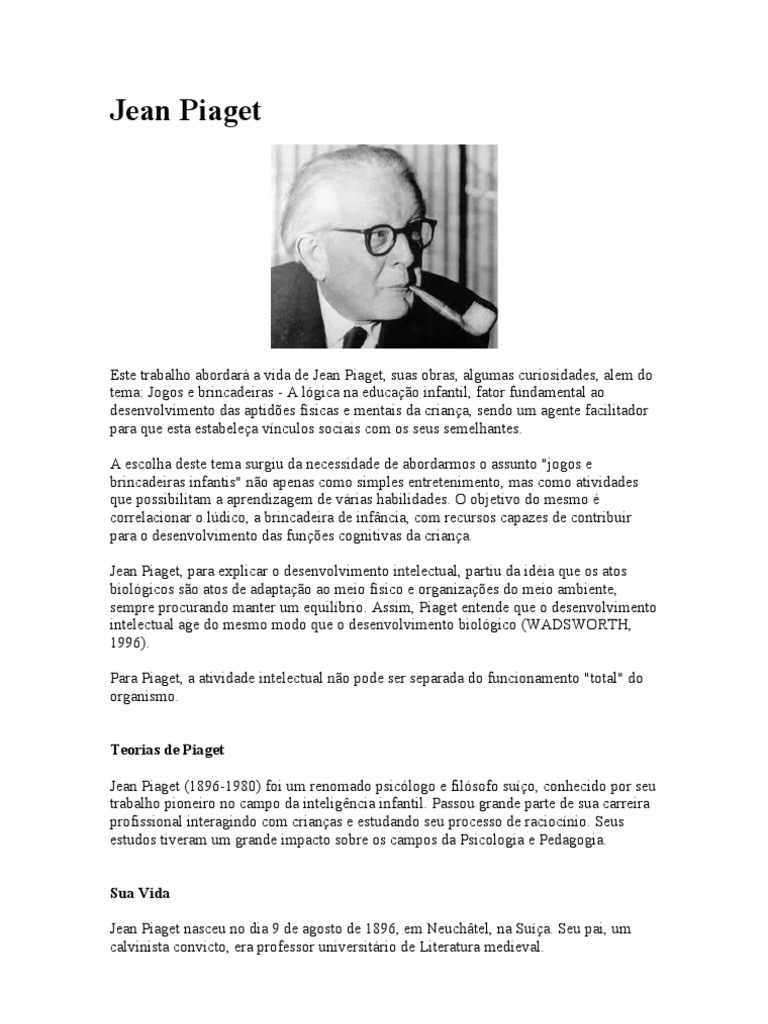 Jean Piaget | PDF | Conhecimento | Psicologia