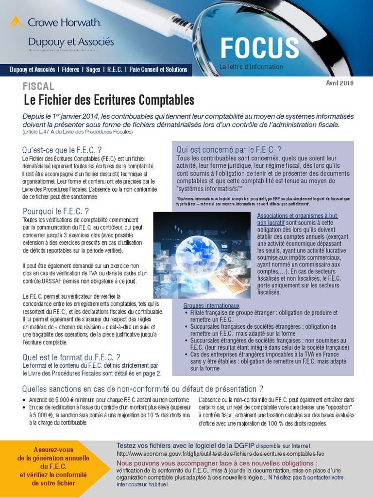 Dupouy Et Associes Focus Fichier Des Ecritures Comptable FEC | PDF ...