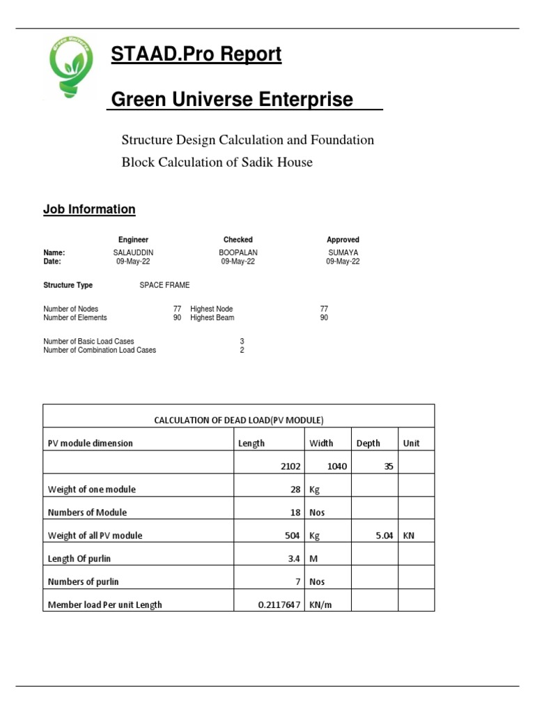 Structure Design Calculation of Rooftop Solar Project | PDF | Wind ...