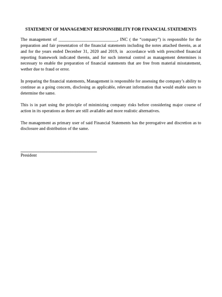 Management Responsibility for Financials | PDF