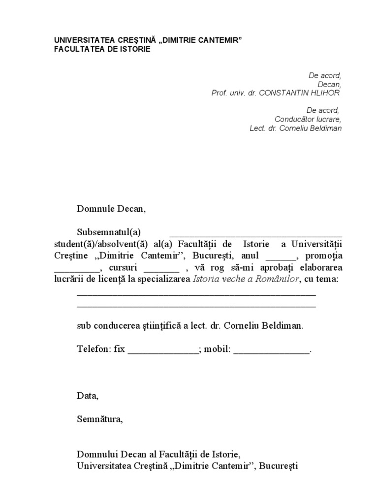 Model Cerere Lucrare Licenta 2010 | PDF