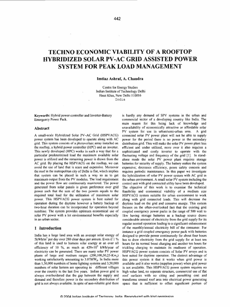Rooftop Hybrid Solar PV-AC System Analysis | PDF | Photovoltaic System ...
