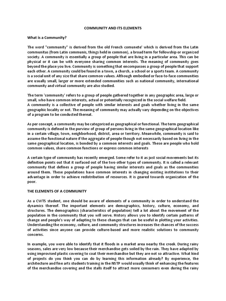 Community And Its Elements What Is A Community Pdf Community