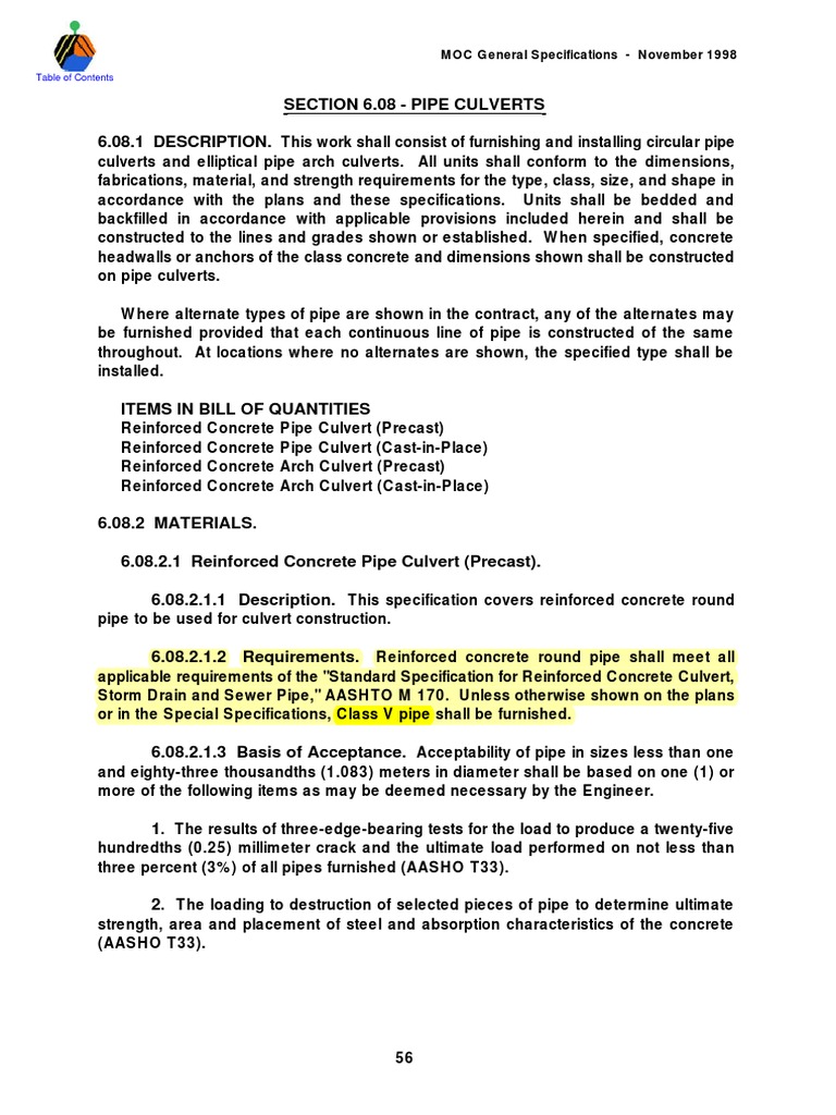 Pipe Culvert Specifications and Standards | PDF | Concrete | Pipe ...