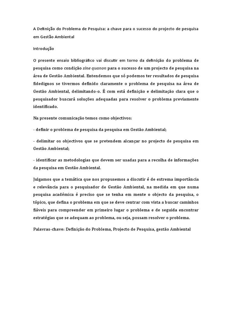 A Definição Do Problema de Pesquisa | PDF