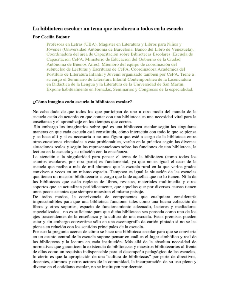 La Biblioteca Escolar Un Tema Que Involucra | PDF | Biblioteca escolar ...
