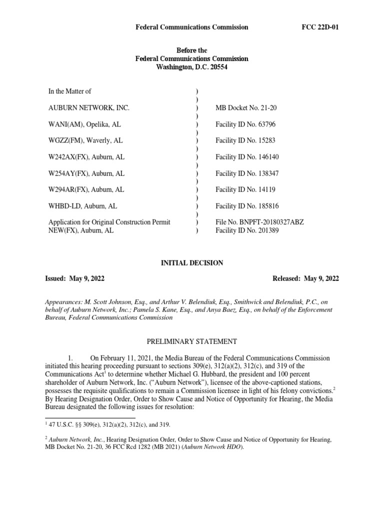 FCC Auburn Network Decision PDF Federal Communications Commission Discovery (Law)