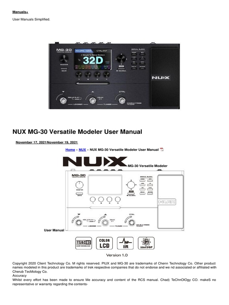 NUX MG-30 Versatile Modeler User Manual: Manuals+ | PDF | Radio