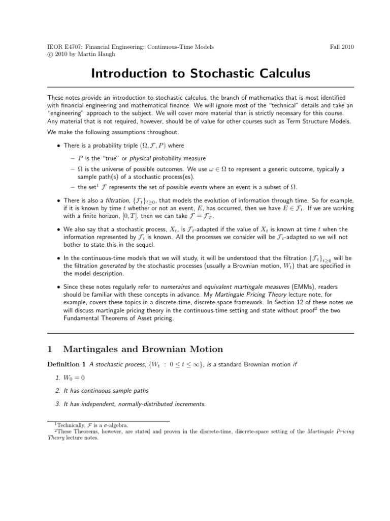 Stochastic Calculus | PDF | Teaching Methods & Materials | Science ...
