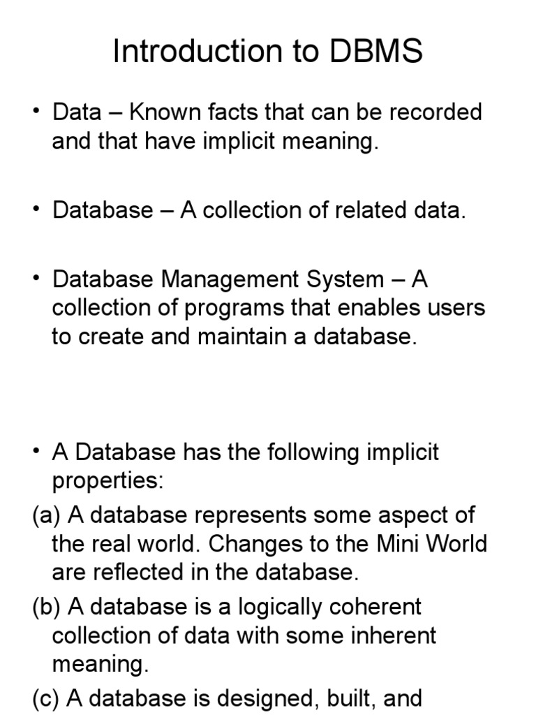 Introduction To DBMS L1 C1 | PDF