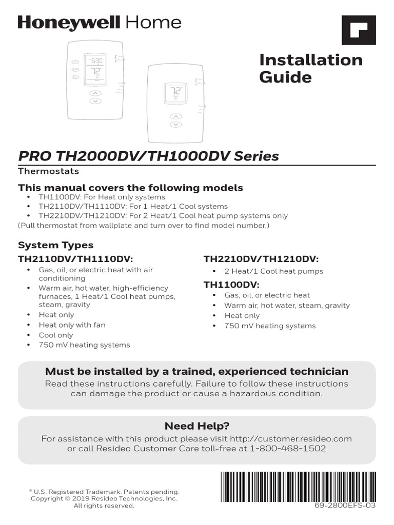 PRO 1000 Vertical Non Programmable Thermostat Installation Guide PDF