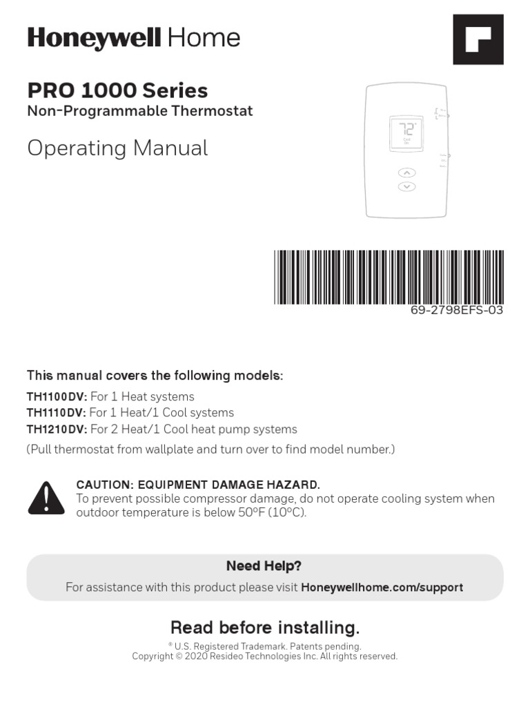 PRO 1000 Vertical Non Programmable Thermostat Operating Manual PDF Thermostat Waste Management