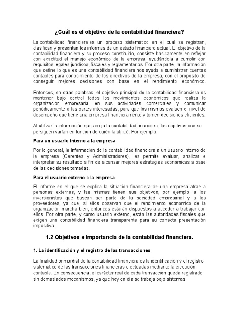 1.2 Objetivos e Importancia de La Contabilidad Financiera | PDF ...