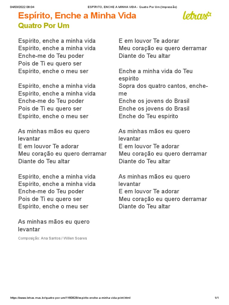 2-Espírito, Enche A Minha Vida - Quatro Por Um (Impressão) | PDF