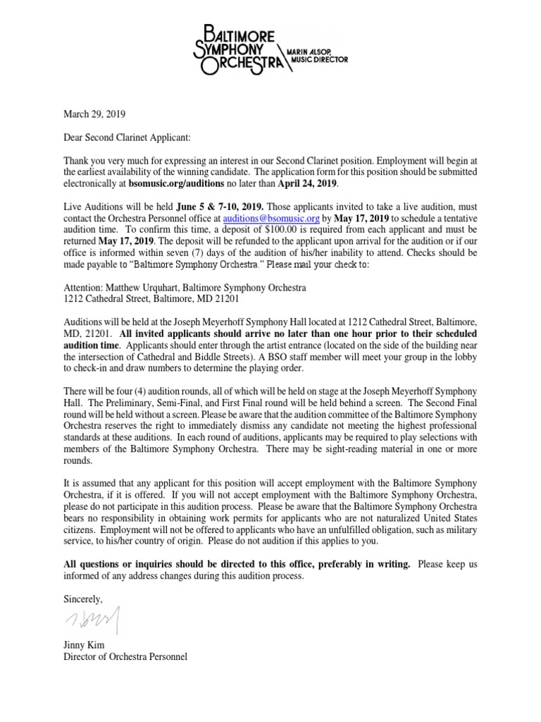 Bso Second Audition Packet PDF Orchestras Audition