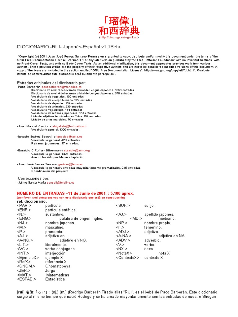 Diccionario Japones-Esapañol | PDF | Palabra