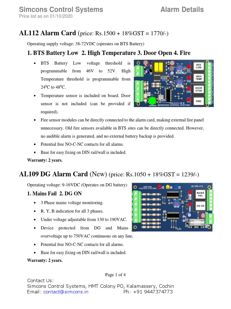 Simcons Alarm Card Price List 2020 | PDF | Mains Electricity | Relay