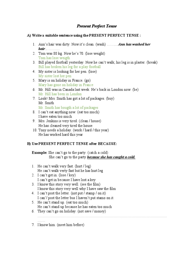 Present Perfect Tense Exercises | PDF | Verb | Perfect (Grammar)