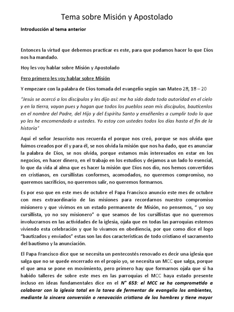 Misión y Apostolado en la Iglesia | PDF | Misionero | Iglesia Católica