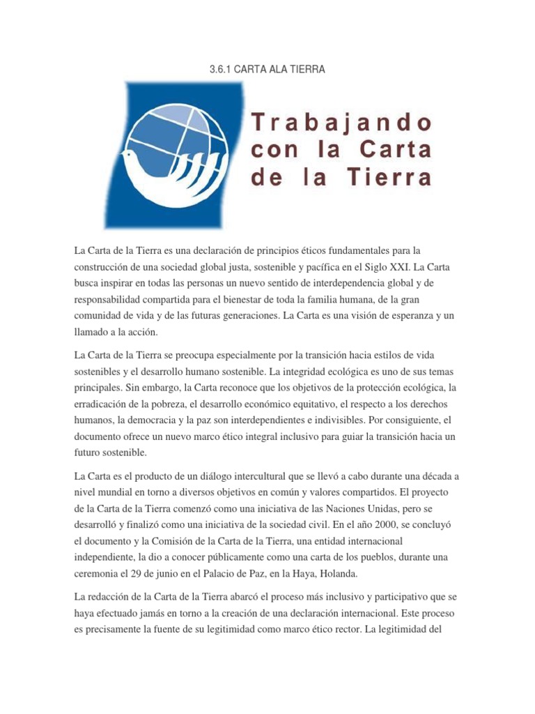 Principios de la Carta a la Tierra | PDF | Sustentabilidad