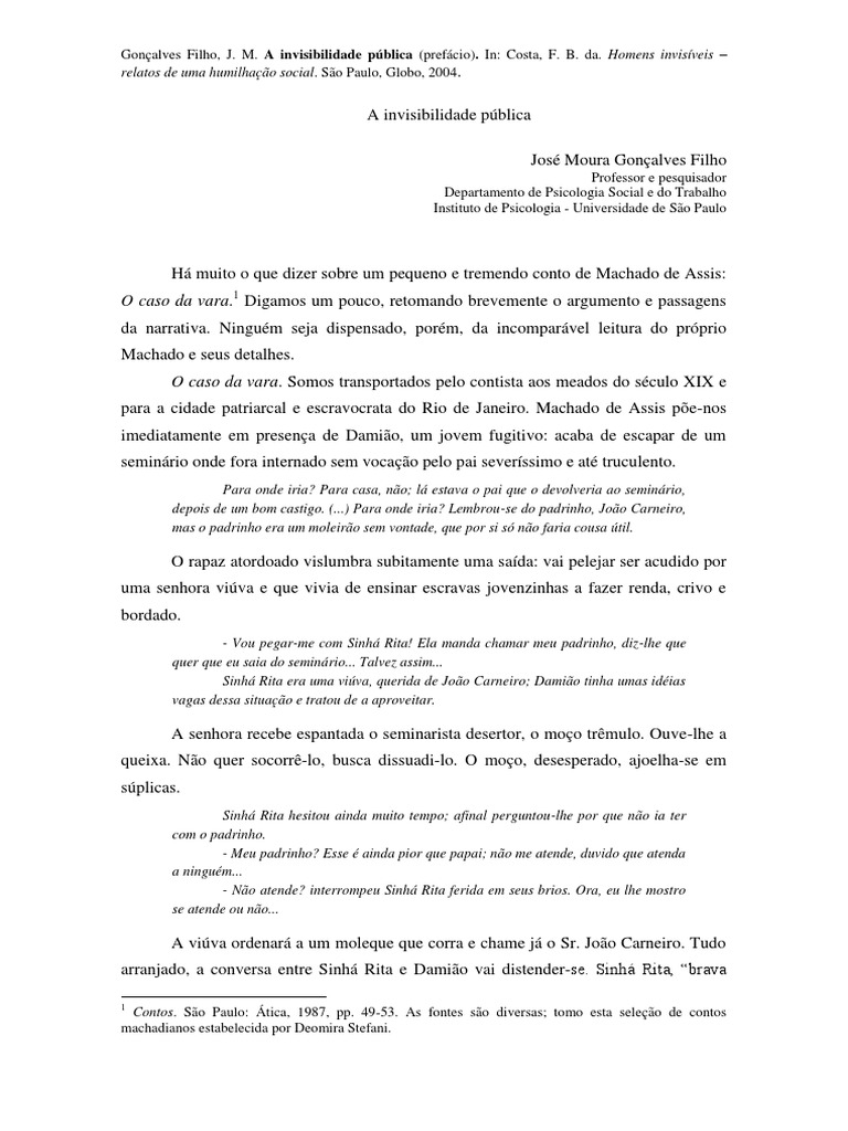 Invisibilidade Pública e Humilhação Social | PDF | Pensamento | Psicologia