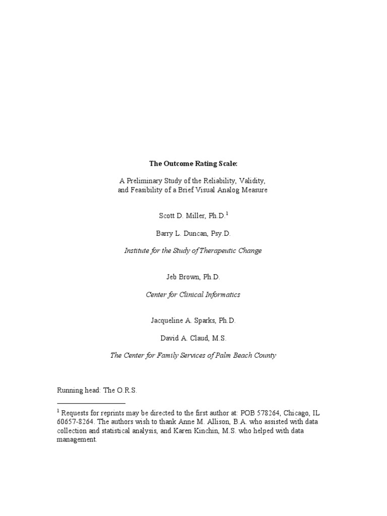 The Outcome Rating Scale Article | PDF | Cronbach's Alpha | Correlation ...
