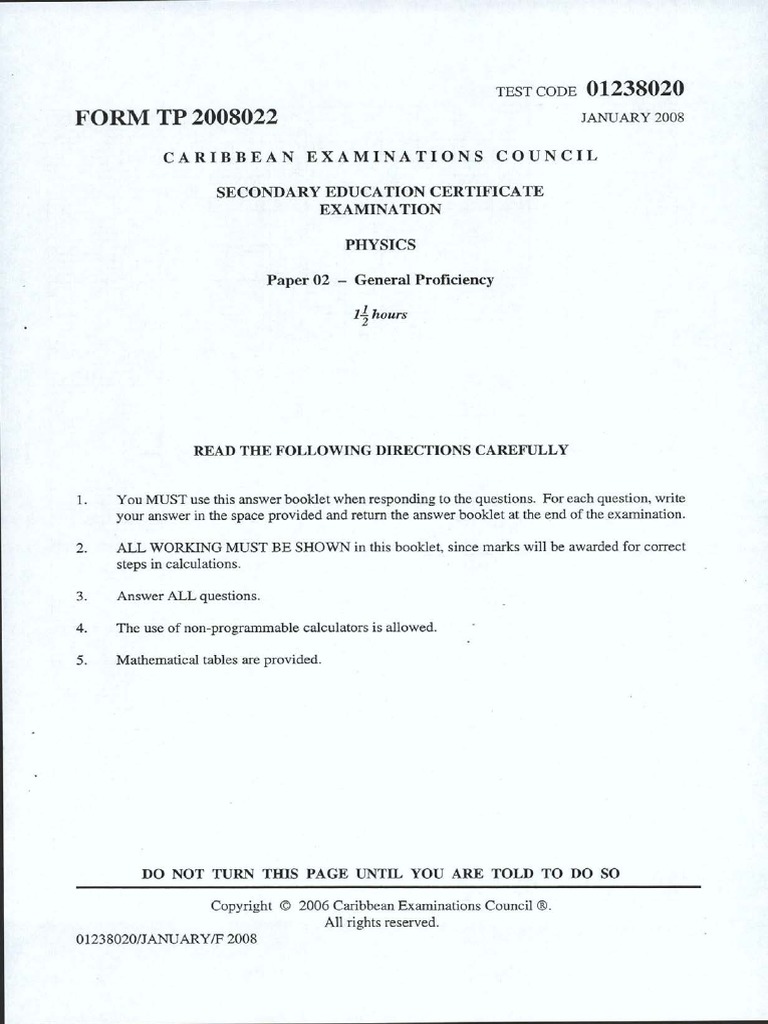Csec 2008 Physics Jan P2 Pdf