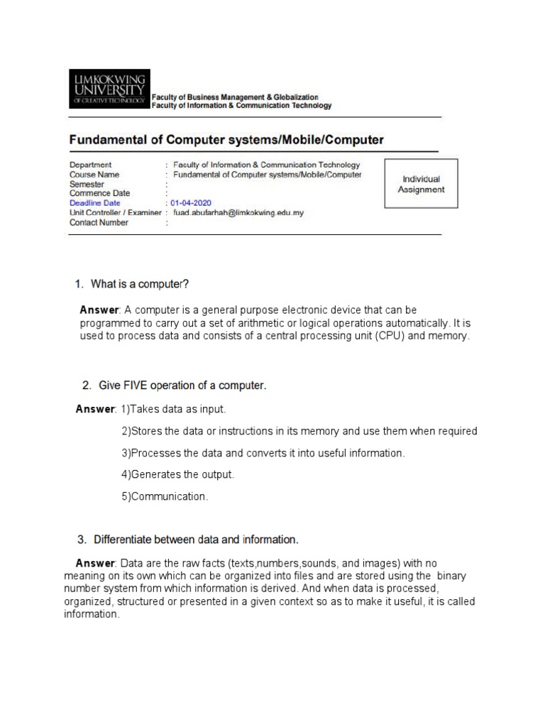Fundamental of Computer Systems Assignment | PDF | Input/Output ...