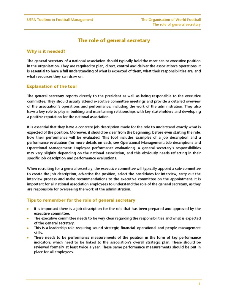 General Secretary Role in Football Management | PDF | Secretary ...