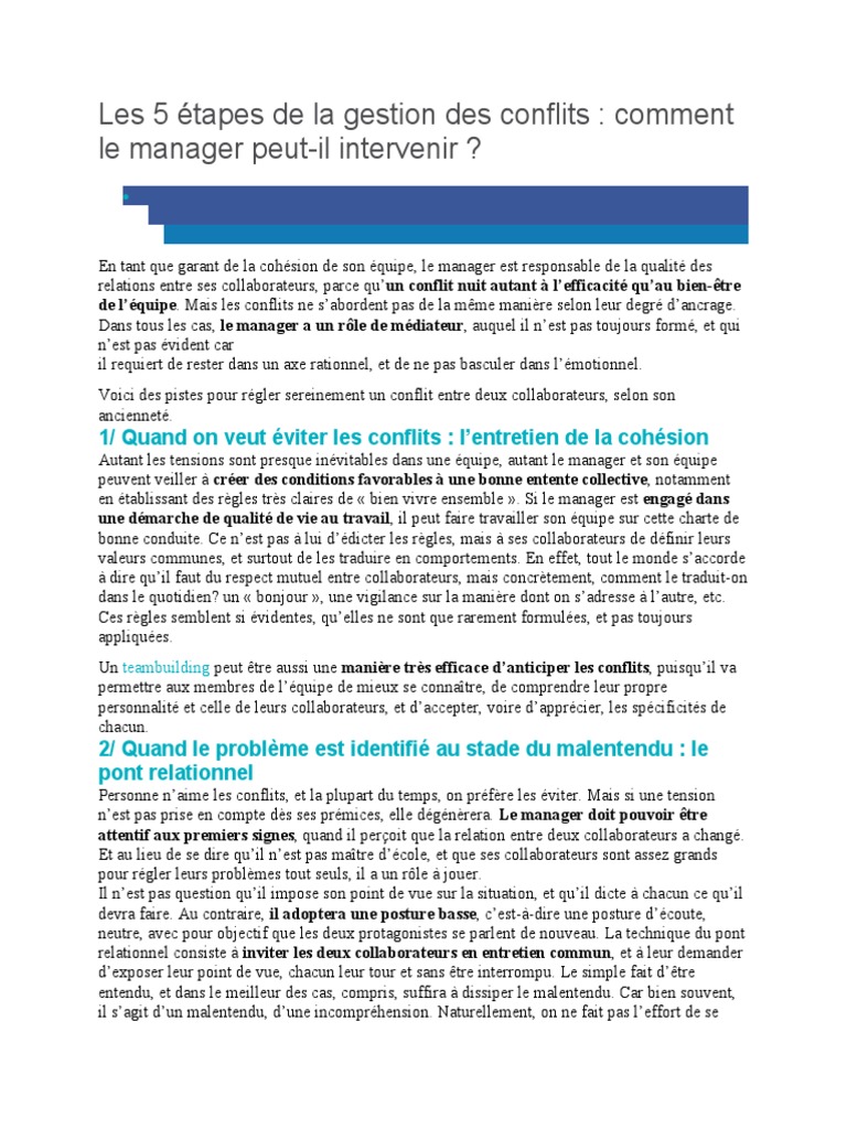 Gestion des conflits : 5 étapes clés | PDF | Résolution de conflit