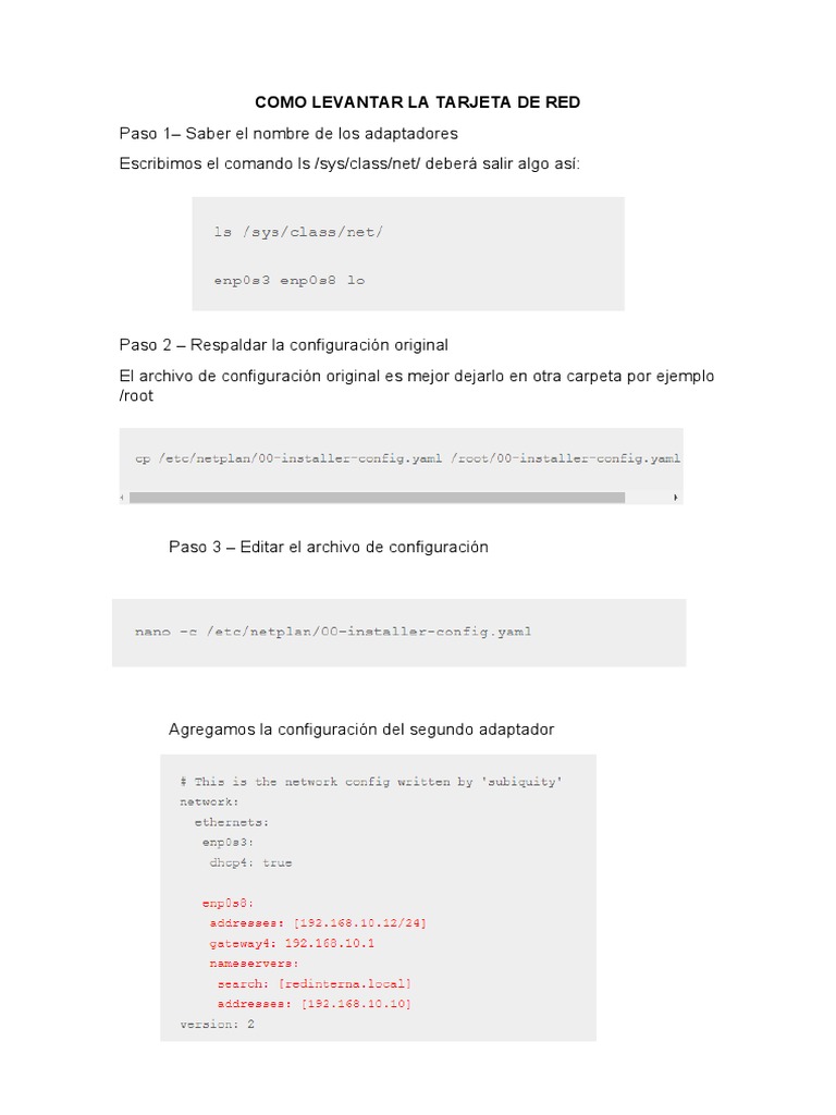Como Levantar La Tarjeta de Red de Ubuntu PDF