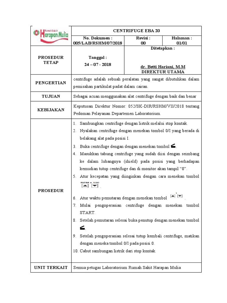 SOP Centrifuge Eba 20 PDF