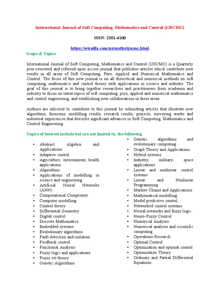 IJSCMC: Soft Computing & Control Journal | PDF | Teaching Mathematics ...