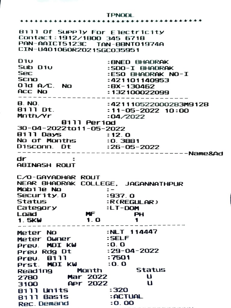 Tpnodl: Contact:1912/1800 345 6718 CIN-U4O1060R202 1SGC035951 | PDF