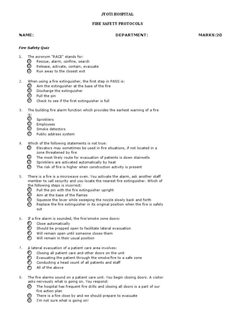 Fire Safety Questions PDF Fire Sprinkler System Fire Safety