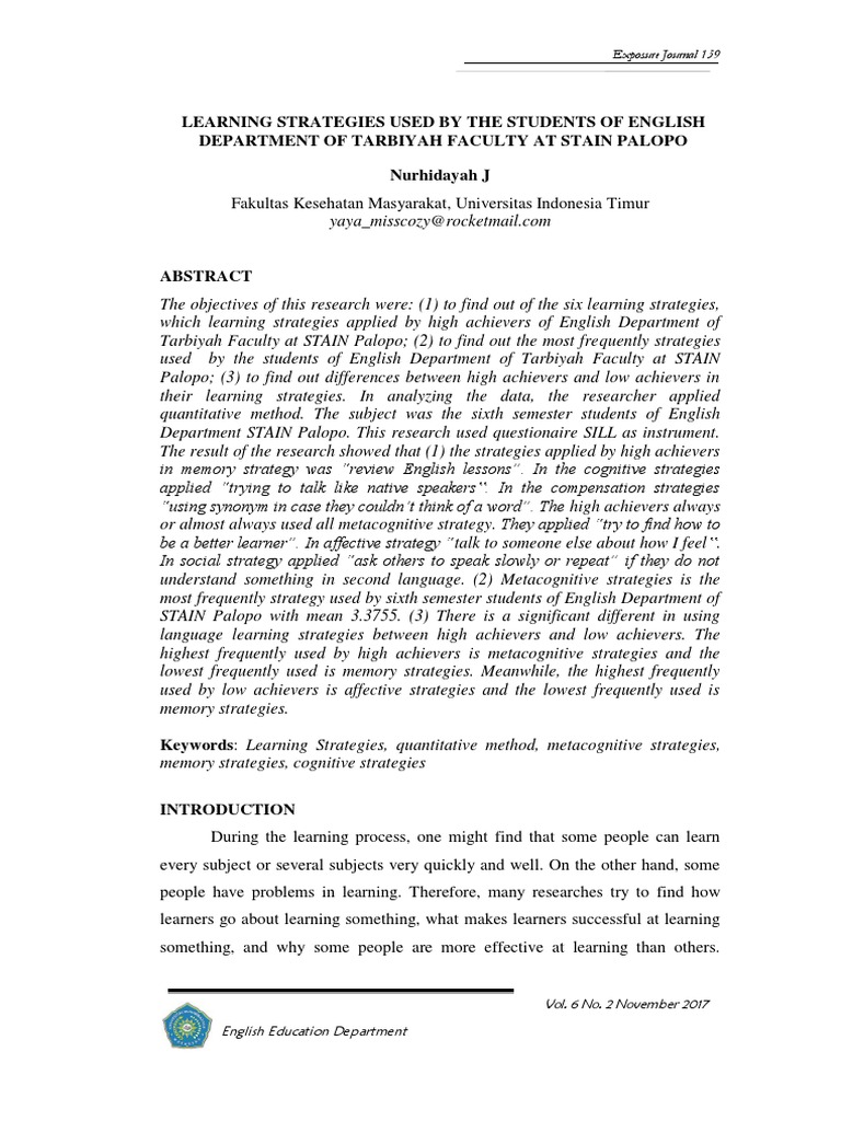 Learning Strategies in English Education | PDF | Metacognition | Learning