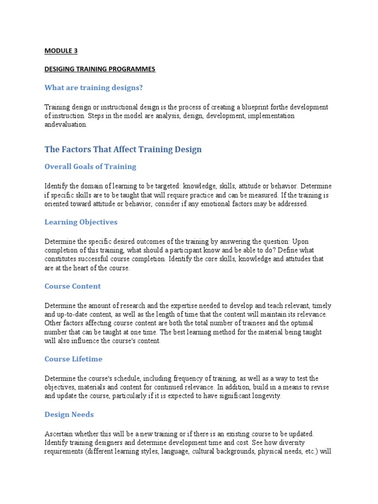 The Factors That Affect Training Design: What Are Training Designs ...