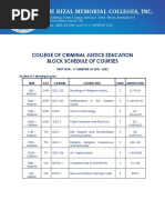 College of Criminal Justice Education Block Schedule of Courses