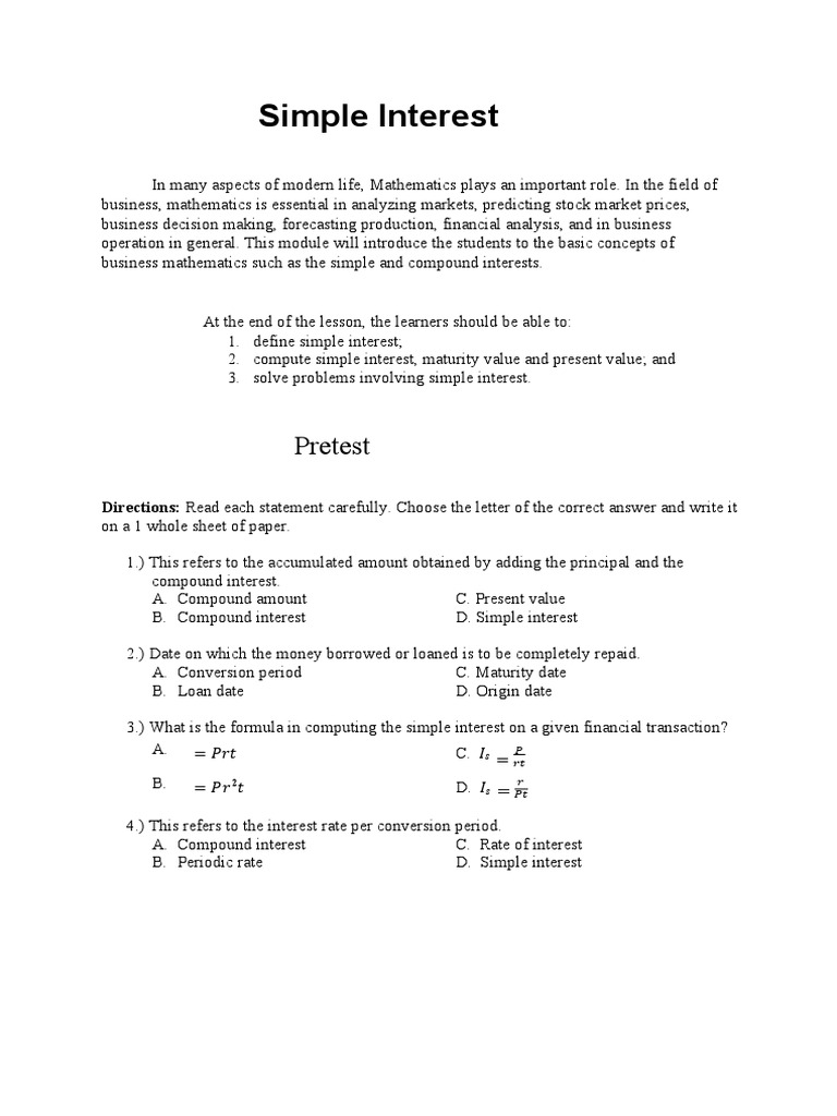 Simple Interest Concepts and Calculations | PDF | Interest | Compound ...