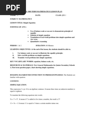 Jss1 3rd Term Mathematics Lesson Plan